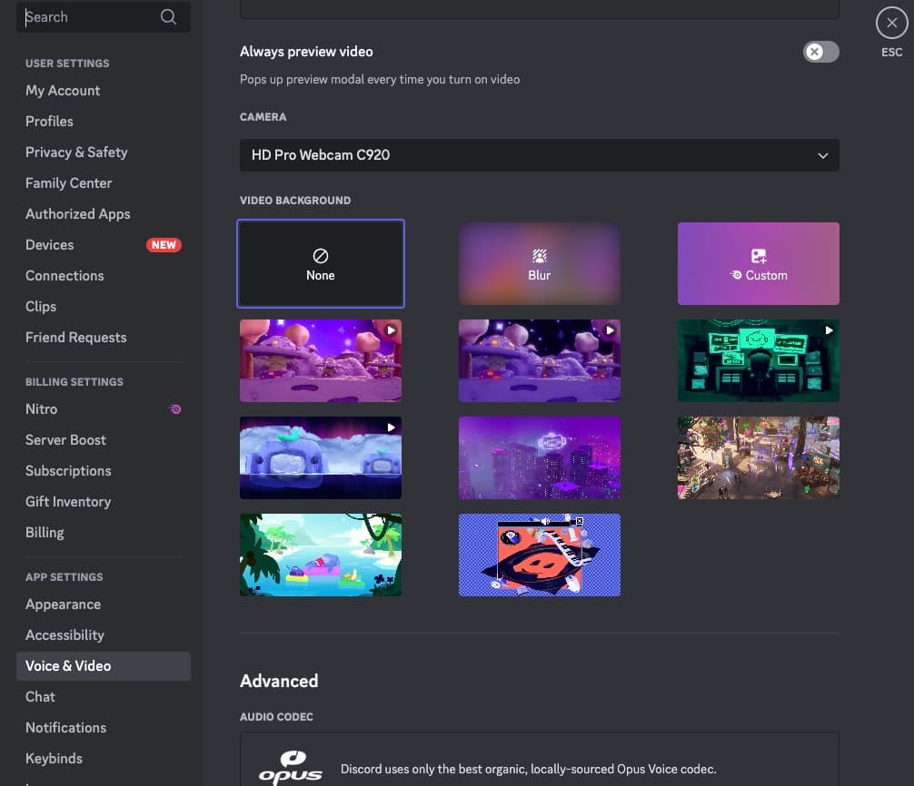 Discord video background options