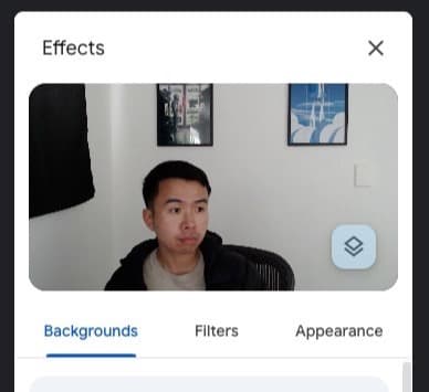 Google Meet effects options