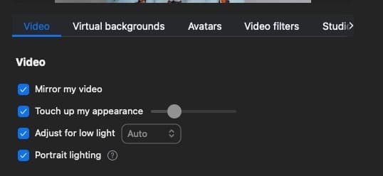 Zoom video settings
